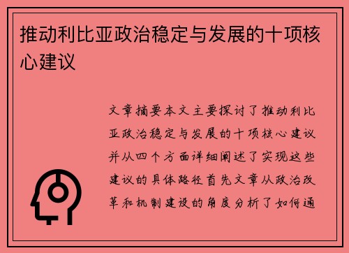 推动利比亚政治稳定与发展的十项核心建议