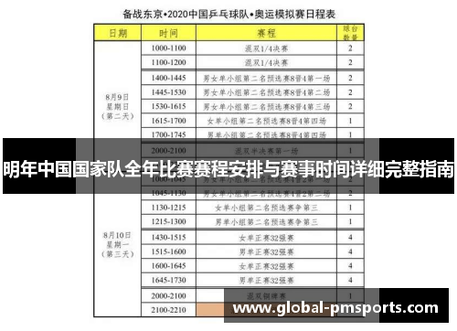 明年中国国家队全年比赛赛程安排与赛事时间详细完整指南